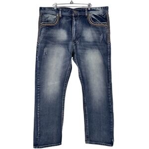 GS115 Men's Bruce‎ Jeans 40x31 Slim Fit Straight Leg Stonewashed Thick Stitch